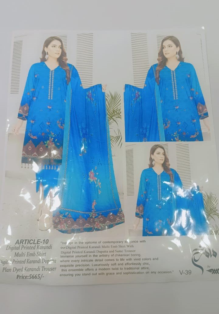 ARTTICLE 10 DIGITAL PRINTED KARANDI MULTI EMB SHIRT WITH DIGITAL PRINTED KARANDI DUPATTAAND PLAIN DYED KARANDI TROUSER - Image 2