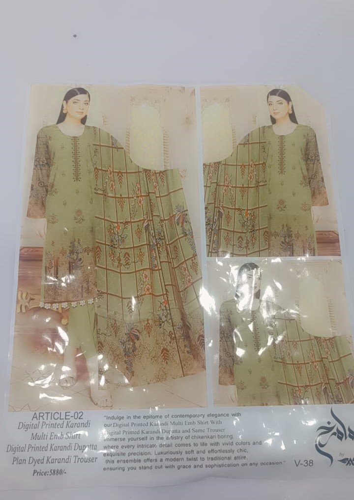 ARTICLE-02 DIGITAL PRINT KARANDI MULTI EMB SHIRT WITH DIGITAL PRINTED KARANDI DUPATA AND PALIN DUED TROUSER - Image 2