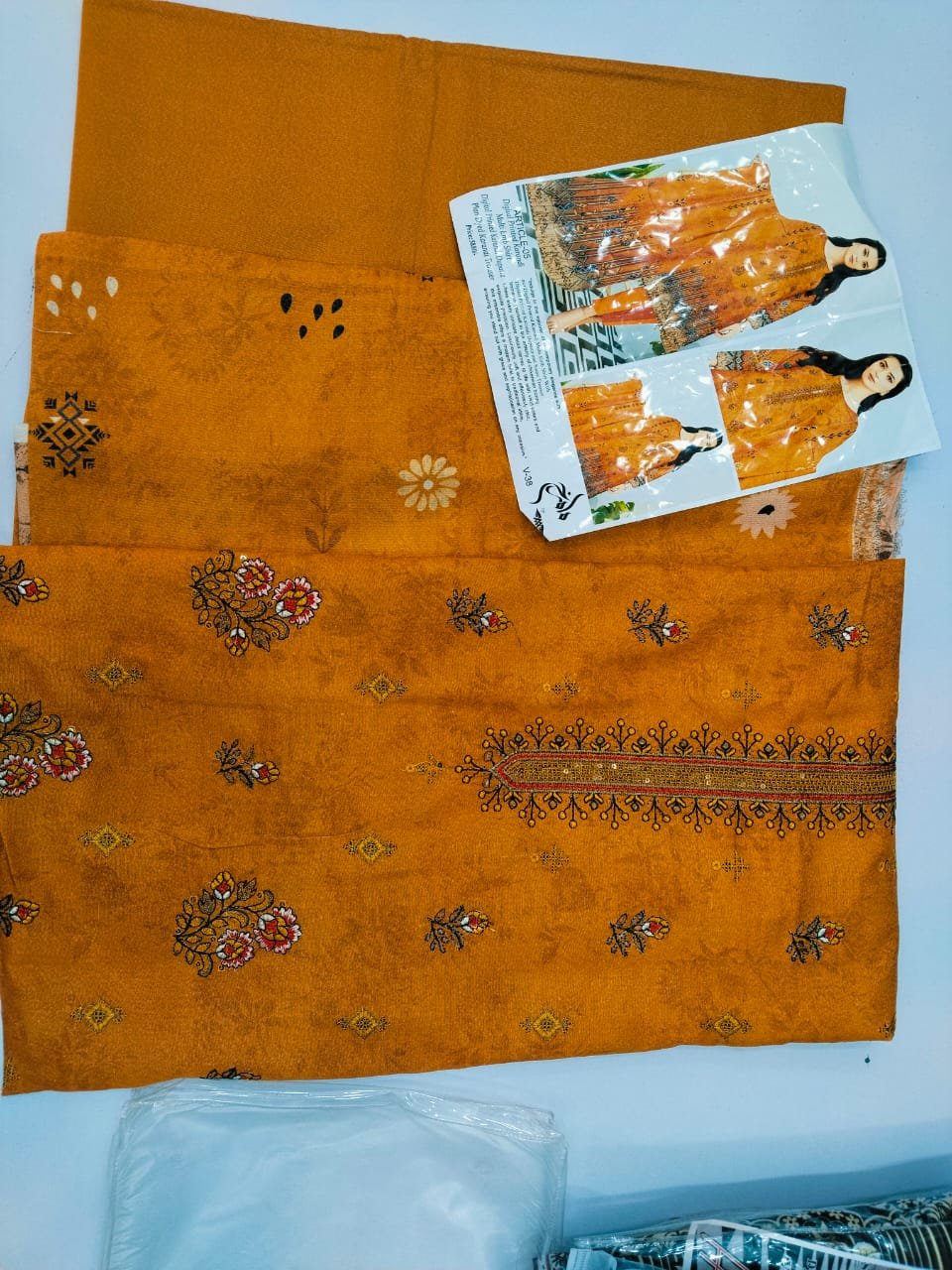 ARTICLE -05 DIGITAL PRINTED KRANDI MULTI EMB SHIRT WITH DIGITAL KARANDI DUPATAAMD PLAIN DYED TROUSER