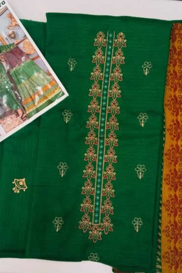 DHANAK BANA DORA (EHDE WAFA) 2 HEAD ENB AND EMB BACK WITH 3D SHWAL AND DYED TROUSER