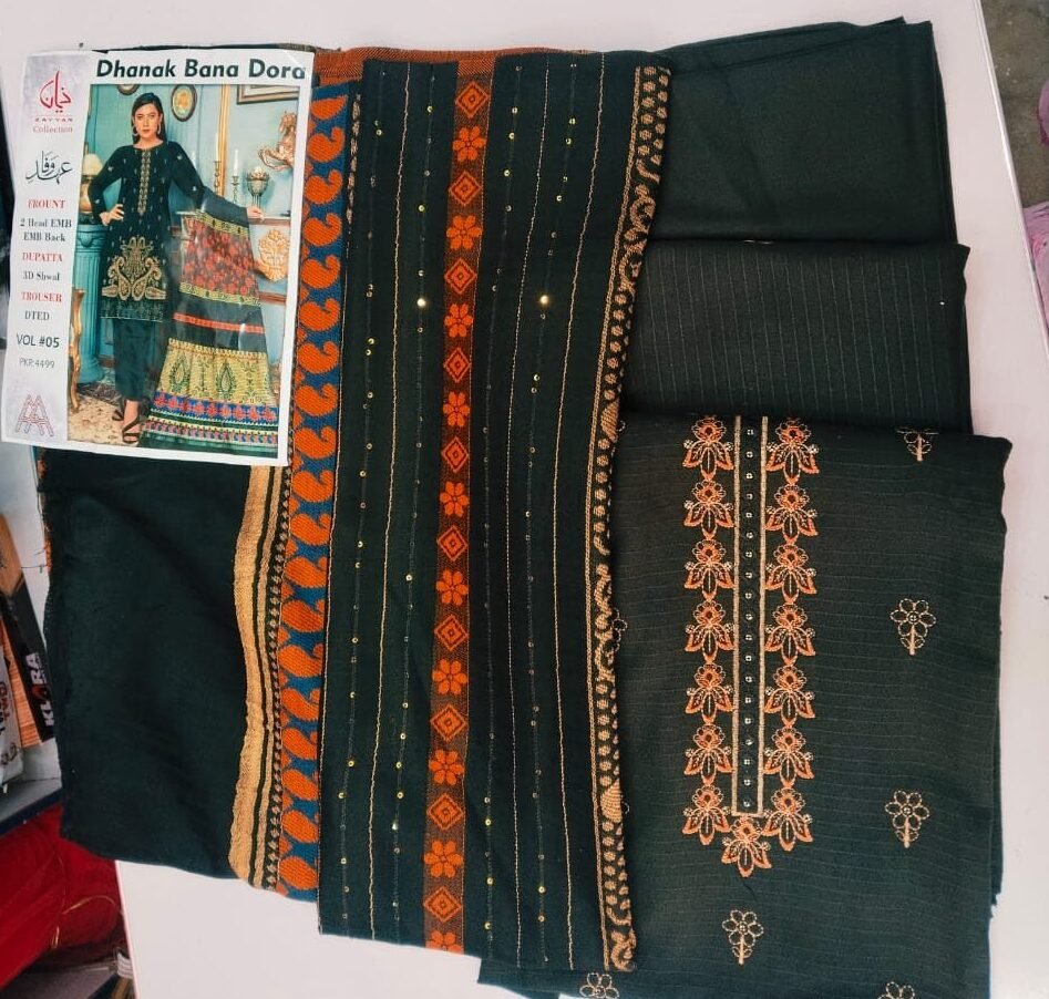 DHANAK BANA DORA (EHDE WAFA) 2 HEAD EMB (EMB BACK) WITH 3D SHAWL