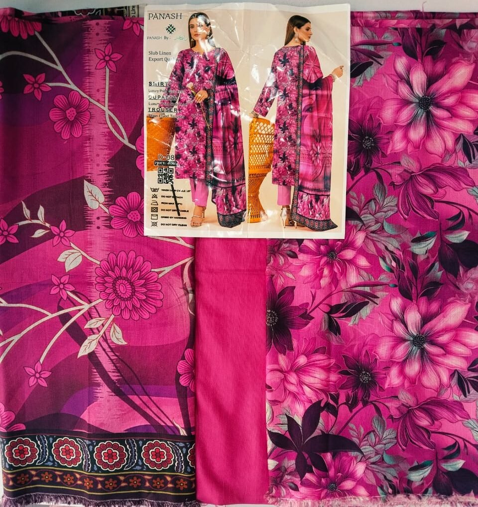 panash slub lilen luxury print sub lilen shirt and luxry sub ilen dupatta with plain dyed trouser