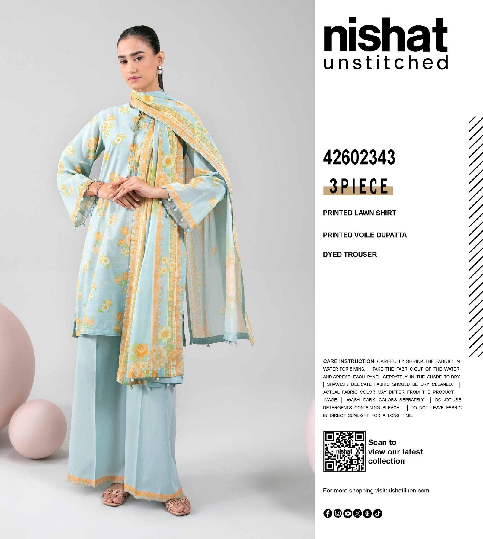 NISHAT PRINTED LAWN 3 PC UNSTICHED